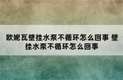 欧妮瓦壁挂水泵不循环怎么回事 壁挂水泵不循环怎么回事